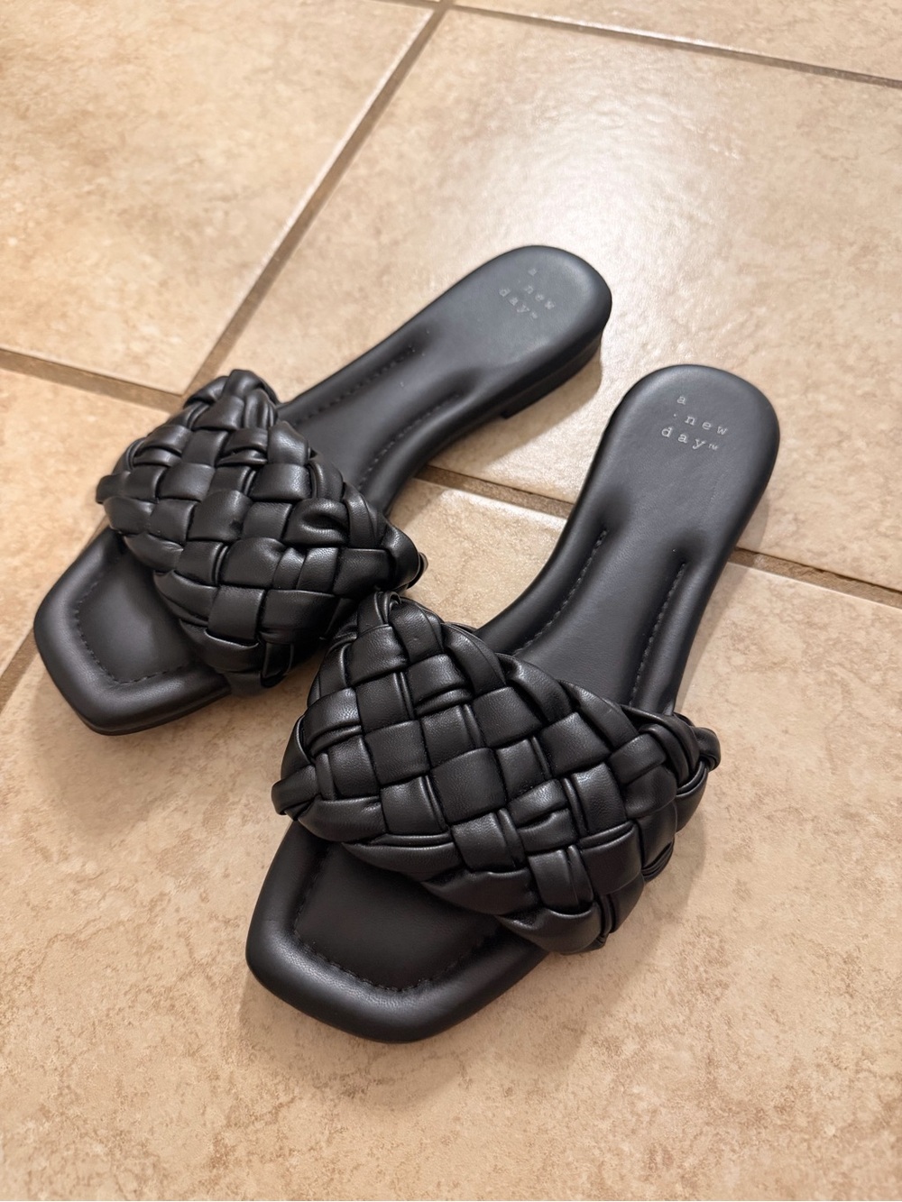 LIKE NEW A New Day Black Woven Slide Sandals